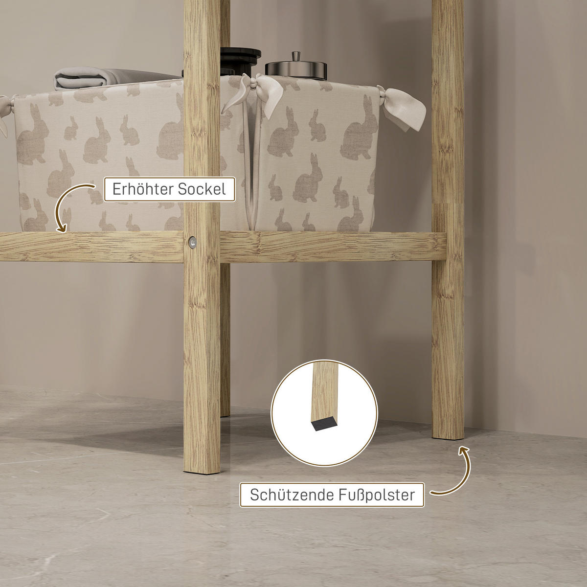 BADEREGAL, Badezimmerregal mit 3 Ebenen, 33 x 31 x 78 cm, Naturholz - Naturfarben, Naturmaterialen (31/78/33cm) - HOMCOM