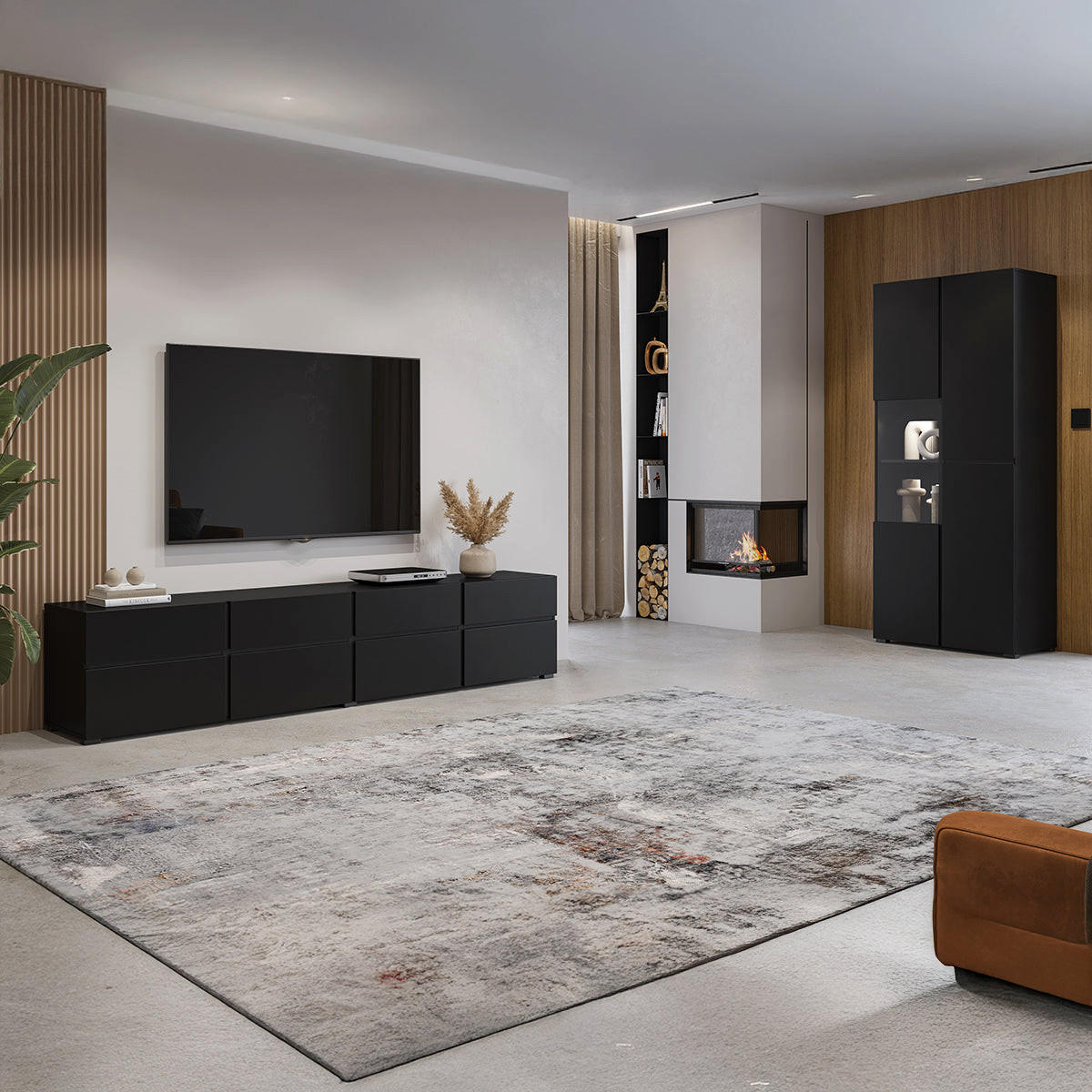 TV STOLEK Lilia Černá - černá, kompozitní dřevo (225/48/40cm) - Petits-meubles