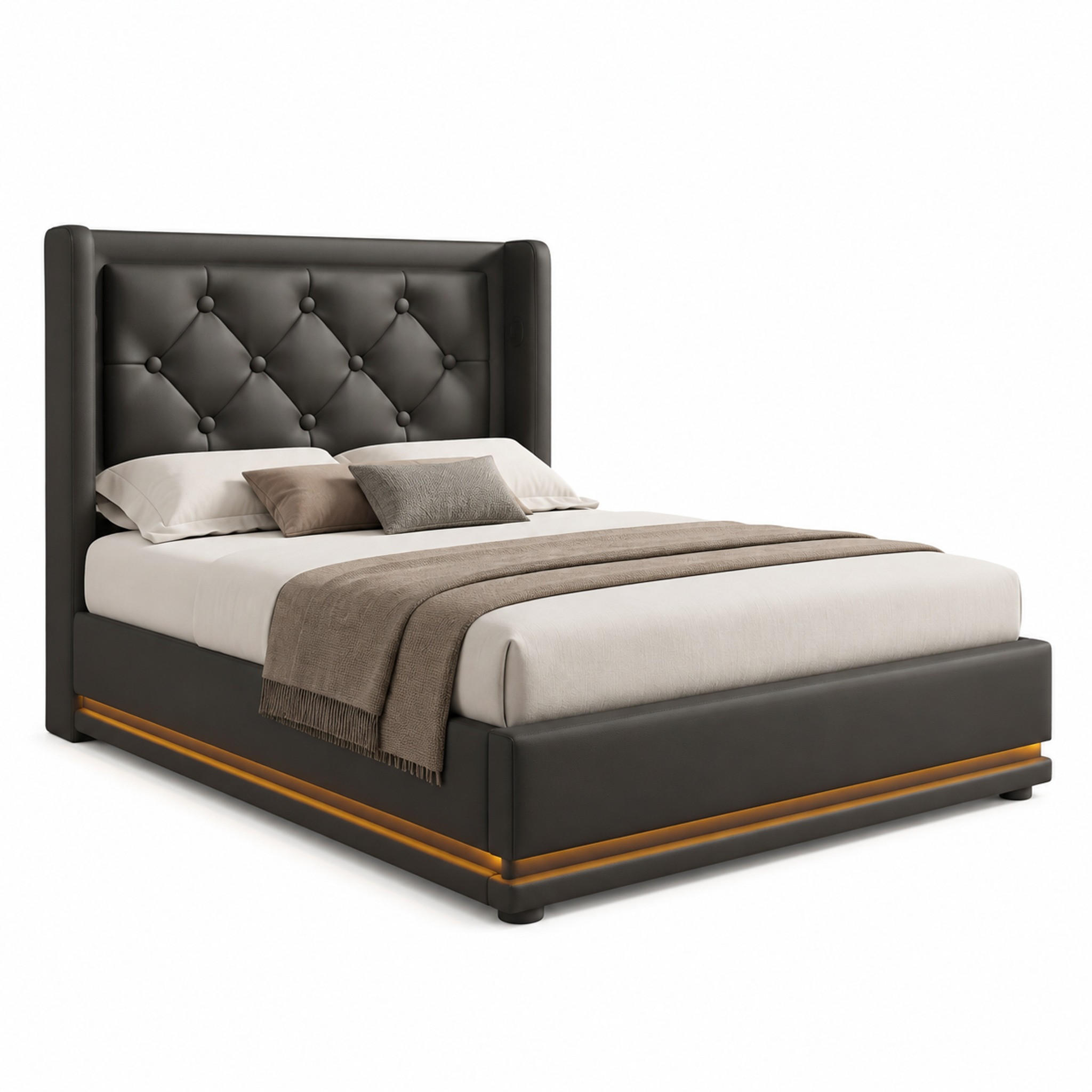 BETT mit Stauraum 90x200 cm PU Schwarz mit LED und USB - Schwarz, Metall (90/200cm) - Meubliv