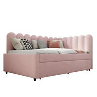 BETT aus Samtstoff 140x200 cm Rosa mit Ausziehbett, L-Form und blütenblattförmiger Rückenlehne - Rosa, Leder (140/200cm) - Modfu