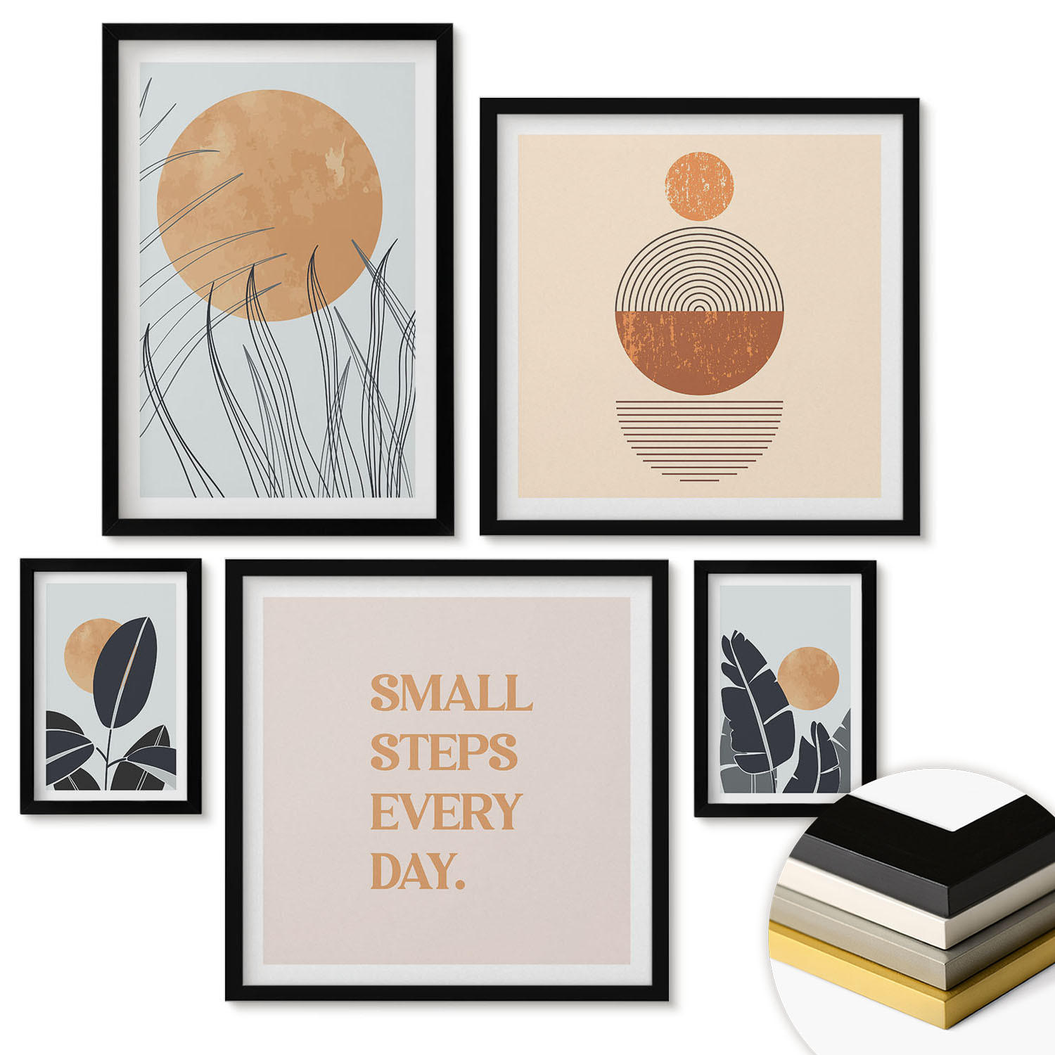 WANDBILDER 5er-Set - 50x50 cm & 20x30 cm & 40x60 cm Schwarzer Rahmen - Waldnebel, Fluss, Gewächshauspflanzen - Schwarz, Kunststoff (40/60cm) - ArtPrintCave