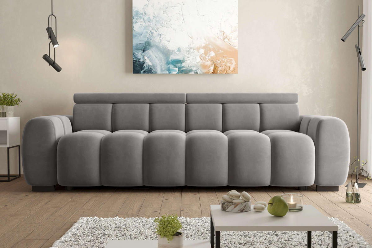 BIGSOFA ALESSIO Velours Silberfarben mit elektrischer Sitztiefenverstellung - Silberfarben, Kunststoff/Textil (248/77/108cm) - 99rooms