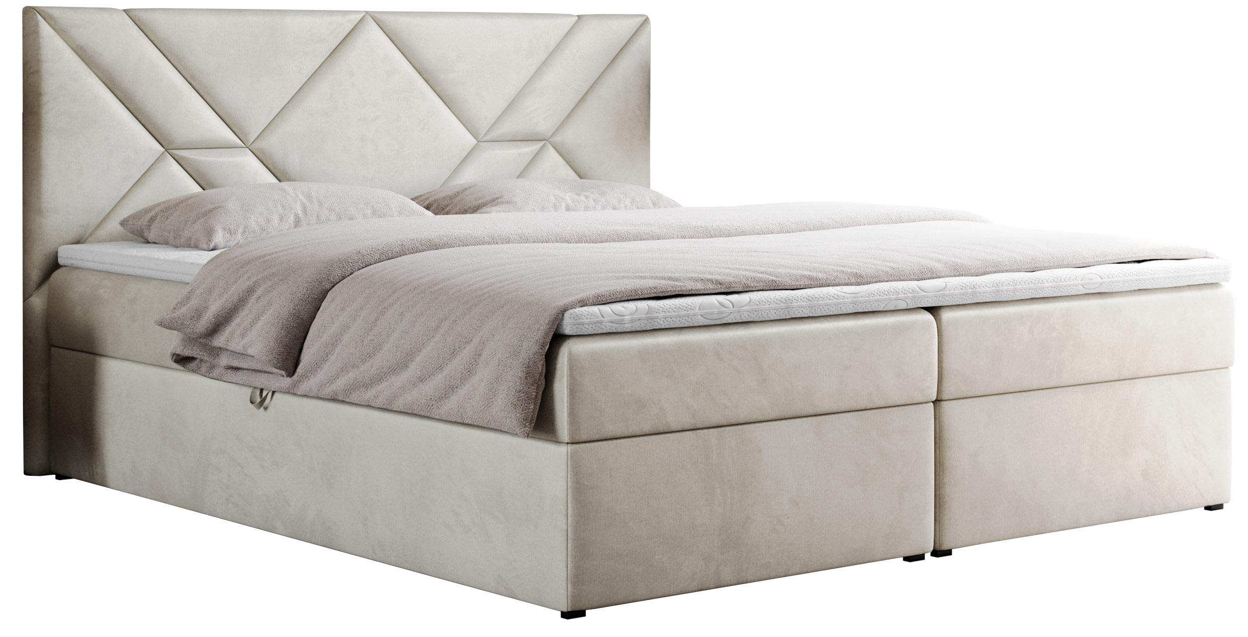 BOXBETT NEOMI 120/200 - Beige Velvet - H3 - Visco - Beige, Holz/Textil (120/200cm)