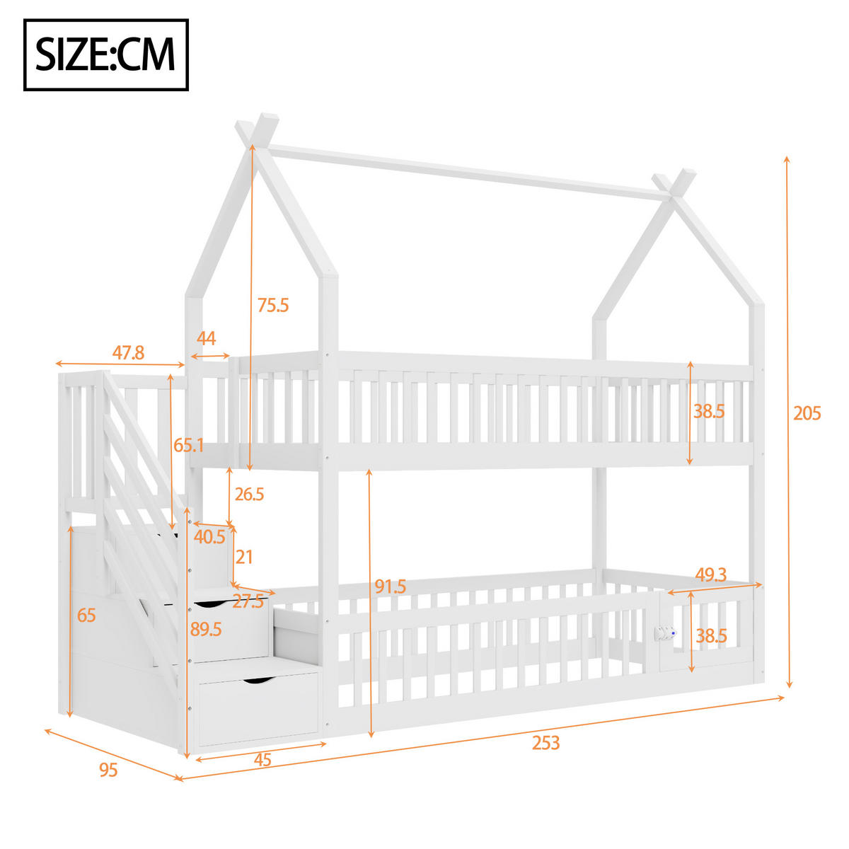 ETAGENBETT Hausdesign Weiß - Weiß, Holz (90/200cm) - ComfortXL