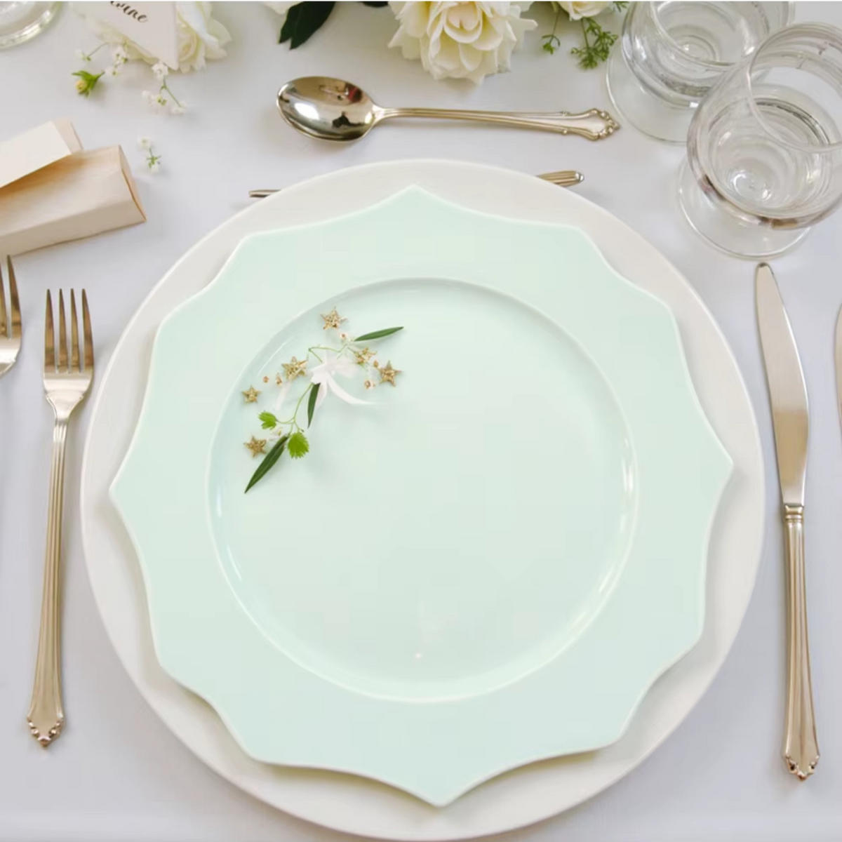 TELLERSET Mintgrün Bone China 4tlg Ø33 Ø27 Ø22 Ø16 cm - Grün, Keramik (33/33/3cm) - Quality Elegance