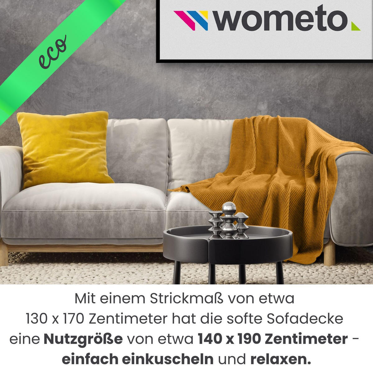 STRICKDECKE eco-line gelb 140/190 cm aus 60% recycelten Materialien - Gelb, Textil (140/190cm) - wometo