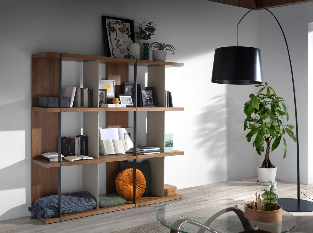 REGAL Regal aus Nussbaum und grauem Holz 180/40/170 cm - Walnussfarben/Schwarz, Holz (180/170/40cm) - ANGEL CERDA