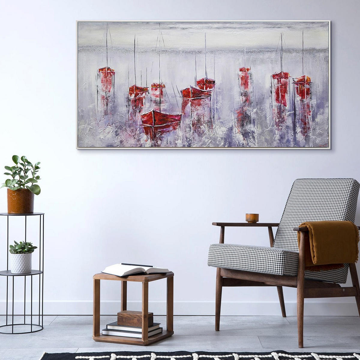 GEMÄLDE Stiller Hafen Schattenfugenrahmen Weiß 160x80 cm - Weiß, Holz (160/80cm) - YS-art gallery