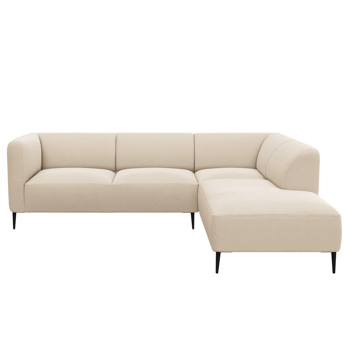 2,5-SITZER ECKSOFA mit Ottomane - Beige/Schwarz, Textil/Metall (252/205cm) - home24