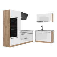 ROHOVÁ KUCHYŇA R-Line, Biely vysoký lesk/Dub Goldkraft, 230 x 120 cm Marmori työtaso - biela s vysokým leskom/farba duba, kompozitné drevo (230/206.8/60cm) - Vicco