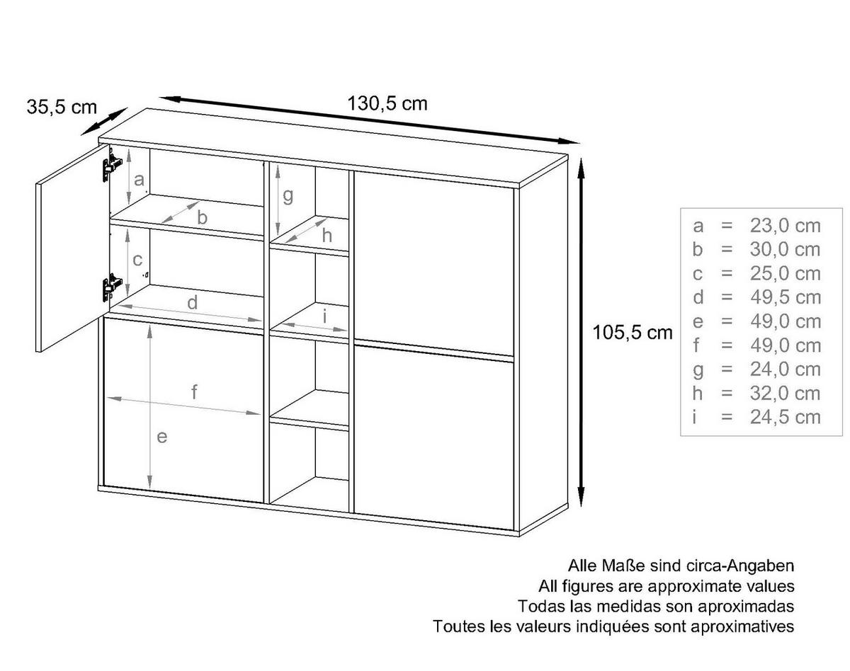 HIGHBOARD Cuba Türen in Grau Hochglanz - Grau, Holzwerkstoff (130.5/105.5/35.5cm) - Vladon