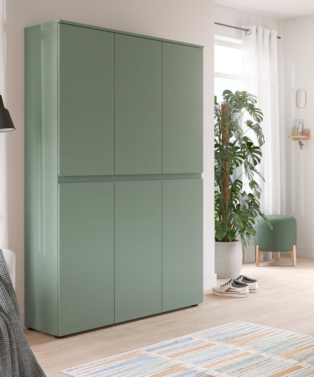 MEHRZWECKSCHRANK grün 105 x 175 cm, Stauraumschrank 6-türig mit 18 Fächern - Schwarz/Grün, Holzwerkstoff/Kunststoff (105/175/37cm) - Inn.Furn