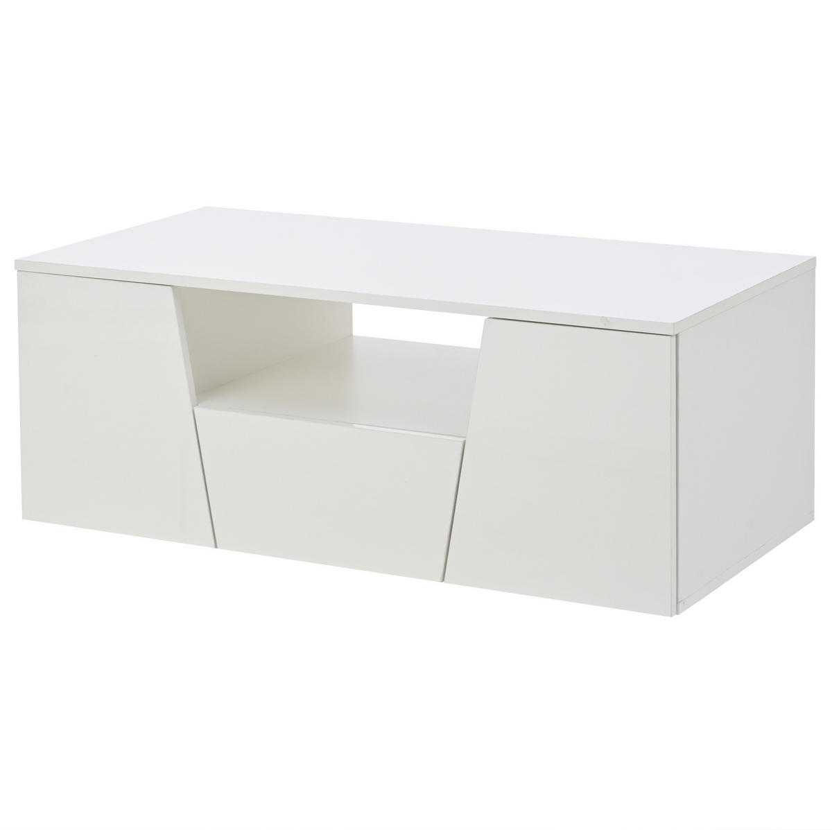 COUCHTISCH 100/50/40 cm mit LED-Beleuchtung, Hochglanz und Stauraum - Weiß, Holzwerkstoff (100/50/40cm) - Flora Grace