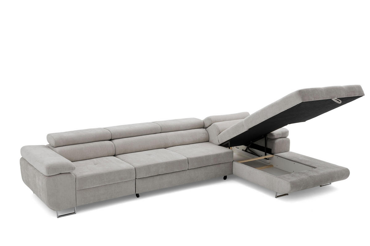 ECKSOFA ALONZO MAXI Rechts mit Schlaffunktion 125x195 Chenille Grau - Chromfarben/Grau, Holz/Textil (203/350cm) - Muffo