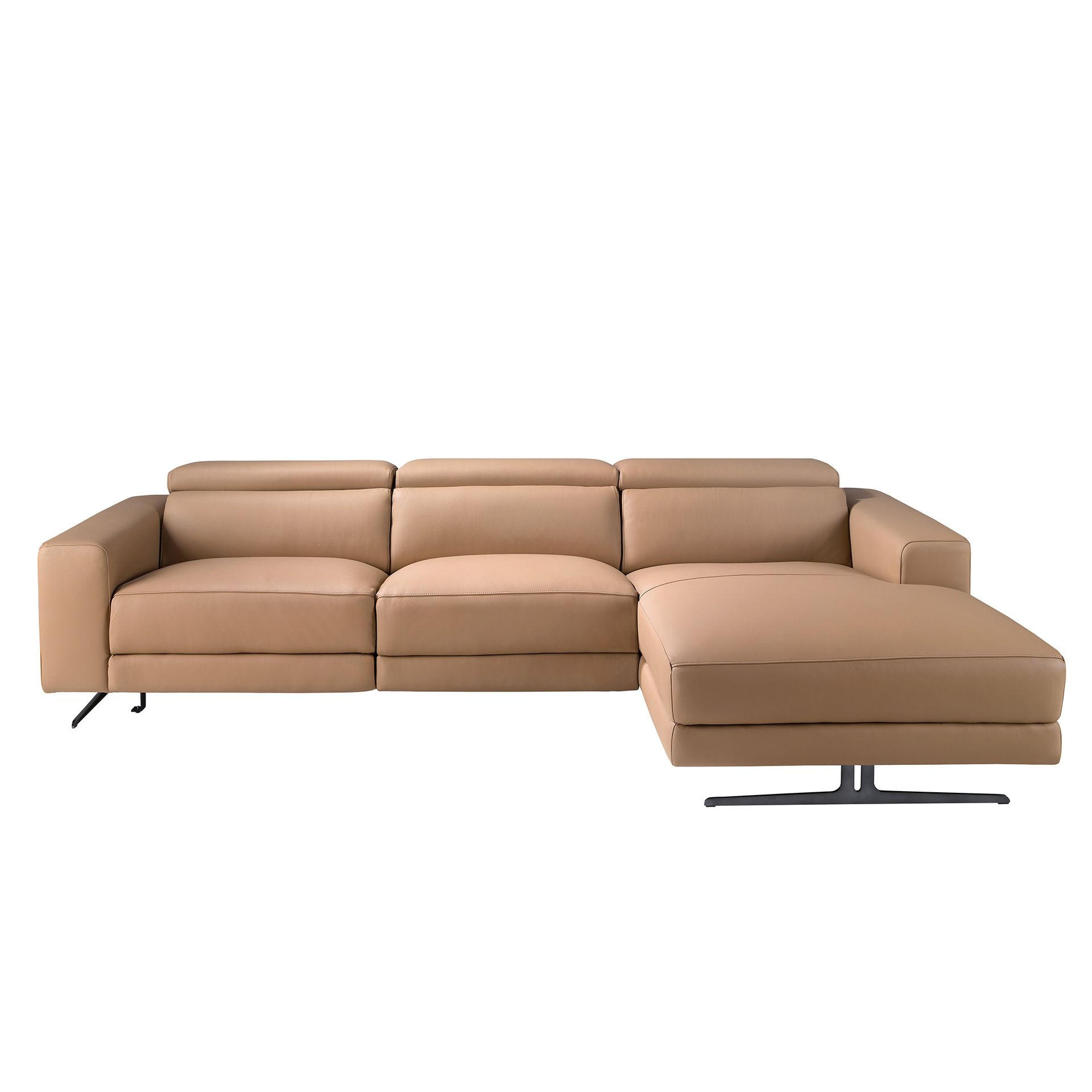 RELAX-SOFA mit Chaiselongue rechts aus braunem Leder - Edelstahlfarben/Braun, Leder/Metall (305/170cm) - ANGEL CERDA