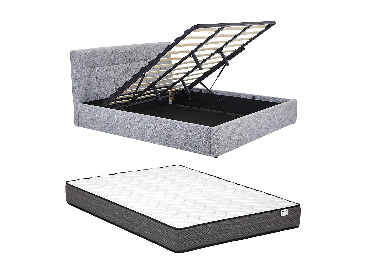BETT mit Bettkasten - 2 Personen - stoff - grau Maziri - Grau, Textil (180/200cm) - Vente-Unique