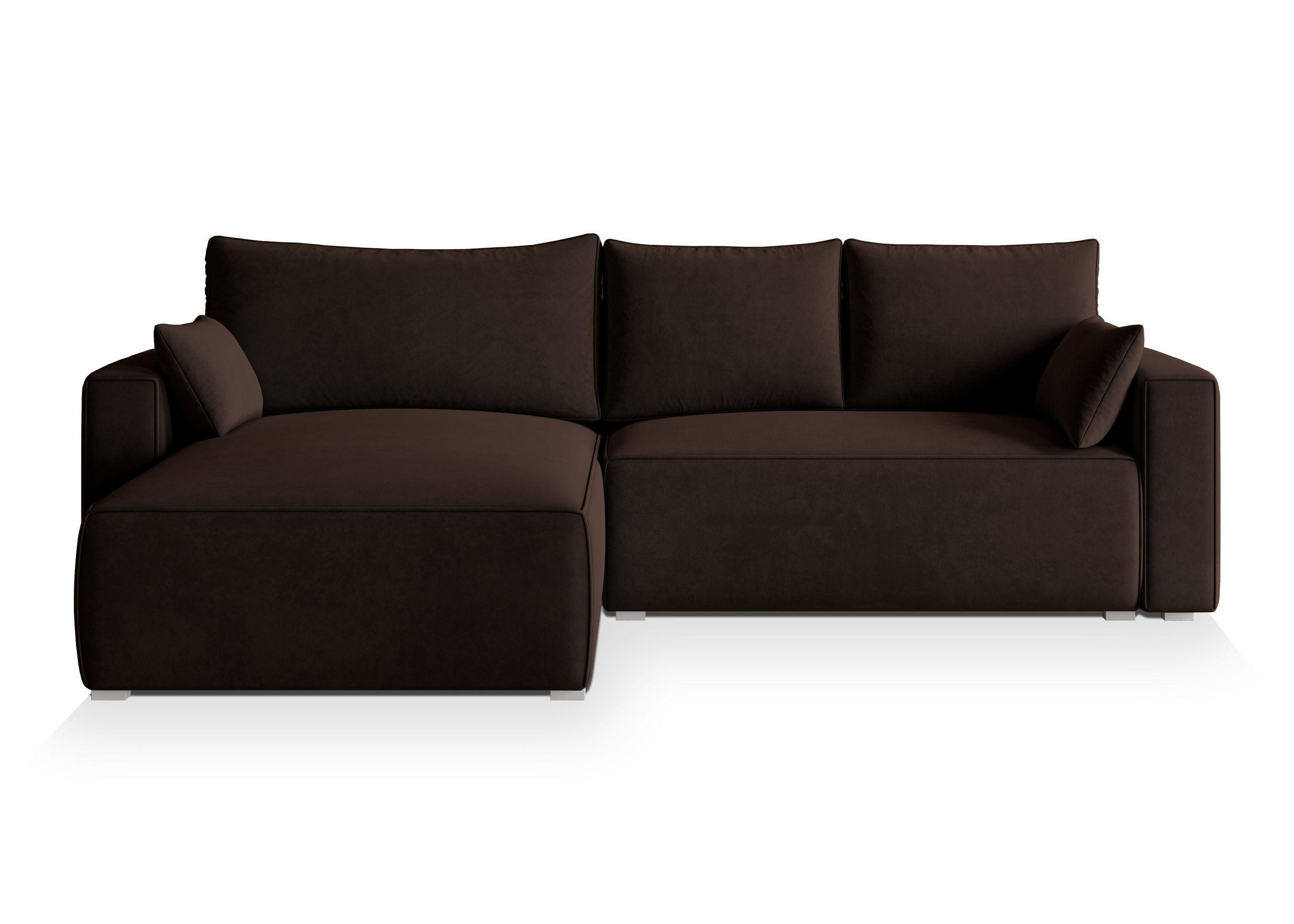 ECKSOFA FORIL Braun Velours-Stoff mit Schlaffunktion - Braun, Holz (265/178cm) - MASSENO