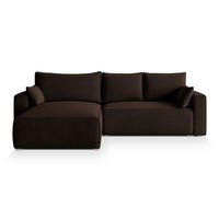 ECKSOFA FORIL Braun Velours-Stoff mit Schlaffunktion - Braun, Holz (265/178cm) - MASSENO