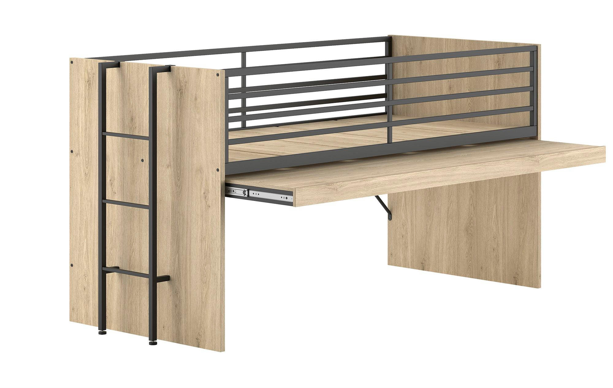 HALBHOCHBETT 90x200 Keelia Eiche Melamin mit Schreibtisch - Eichefarben, Kunststoff (90/200cm) - 58aufmkessel