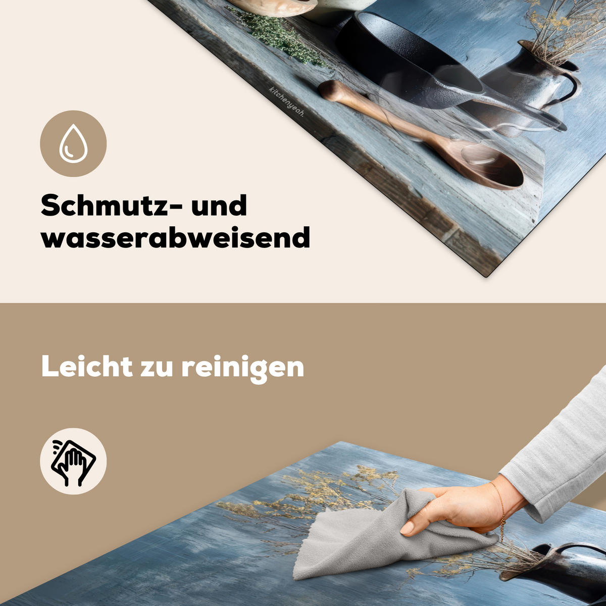 HERDABDECKPLATTE Stilleben - Kräuter - Rustikal Induktionsmatte 78x78 cm - Blaugrau, Kunststoff (78/78/0.2cm) - MuchoWow