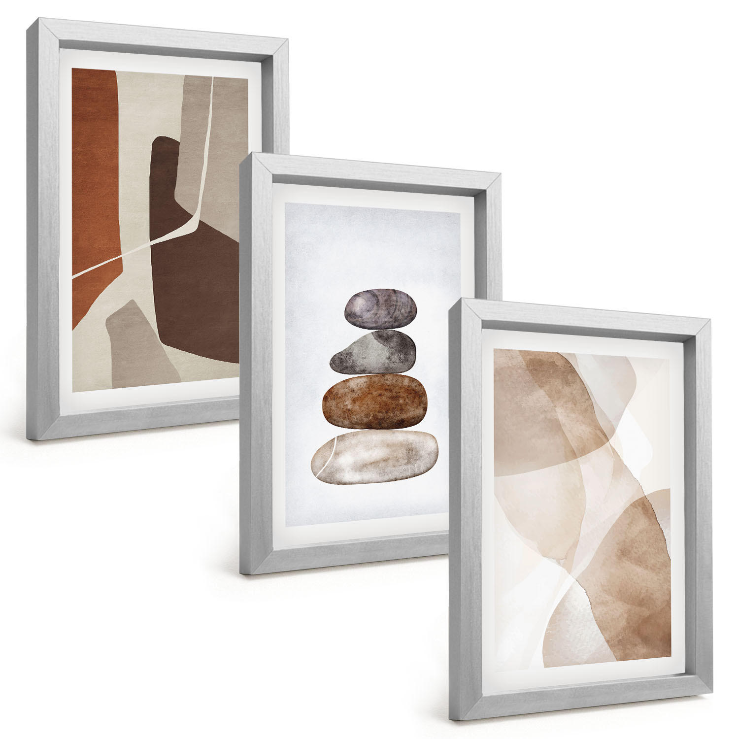 BILDER SET 3er Set - 20x30 cm Silberner Rahmen - Moderne abstrakte Malerei - Silberfarben, Kunststoff (20/30cm) - TULUP