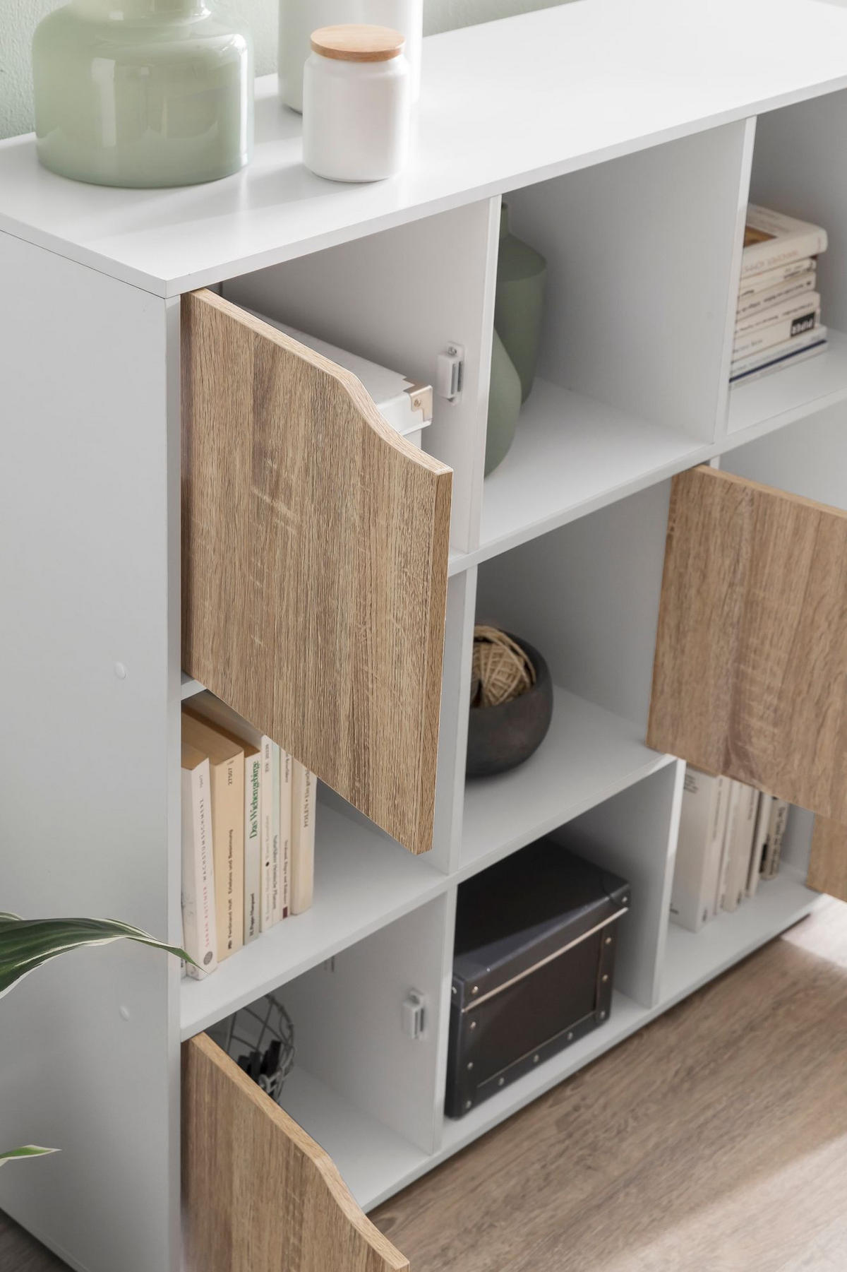 REGAL – Weiß/Sonoma, 89x91x29 cm, 9 Fächer, für Bücher und Deko - Schwarz/Weiß, Holz (89/91/29cm) - KADIMA DESIGN