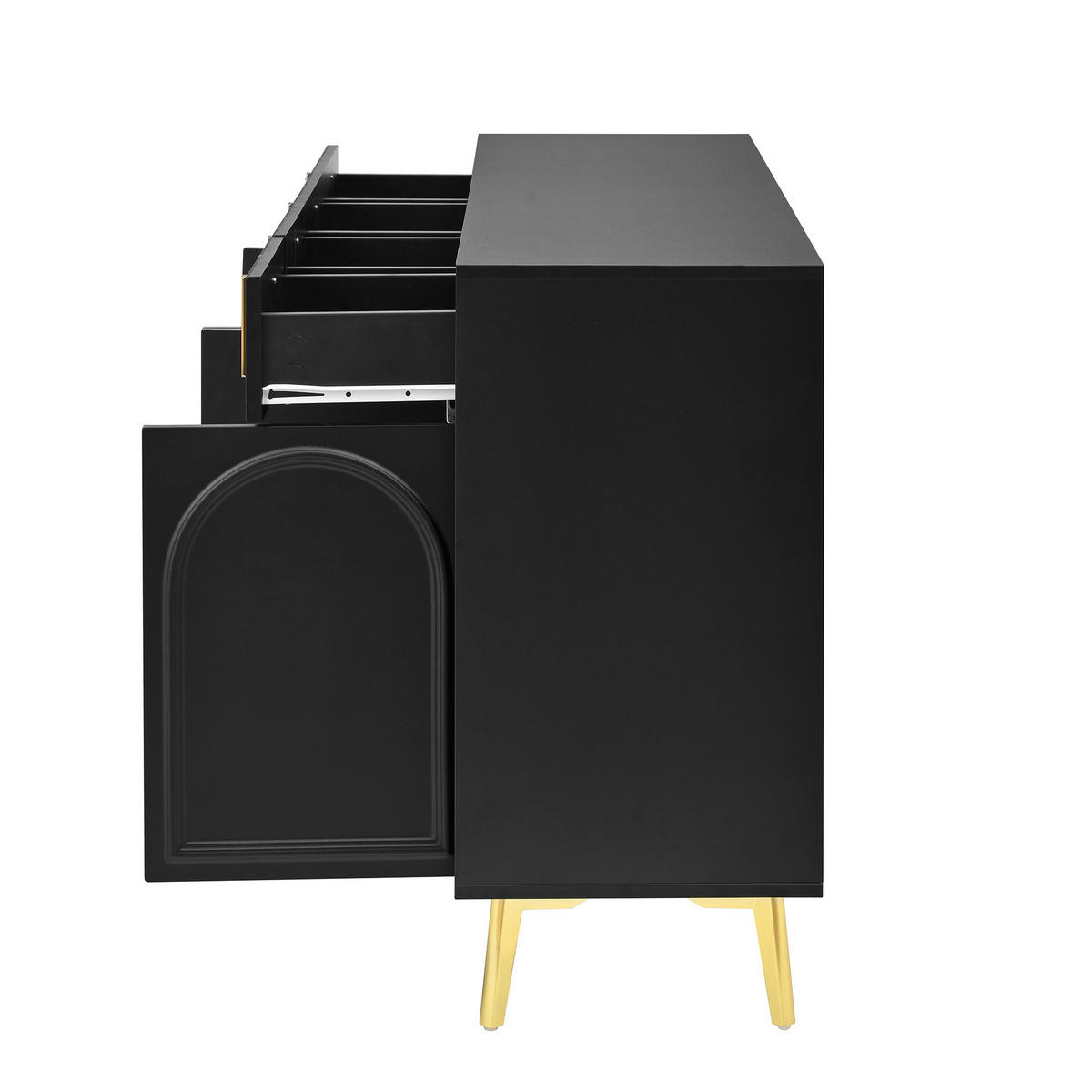 SIDEBOARD 140cm Goldgriffe 4 Türen 4 Schubladen modern - Schwarz, Holzwerkstoff (38/82/140cm) - FLIEKS