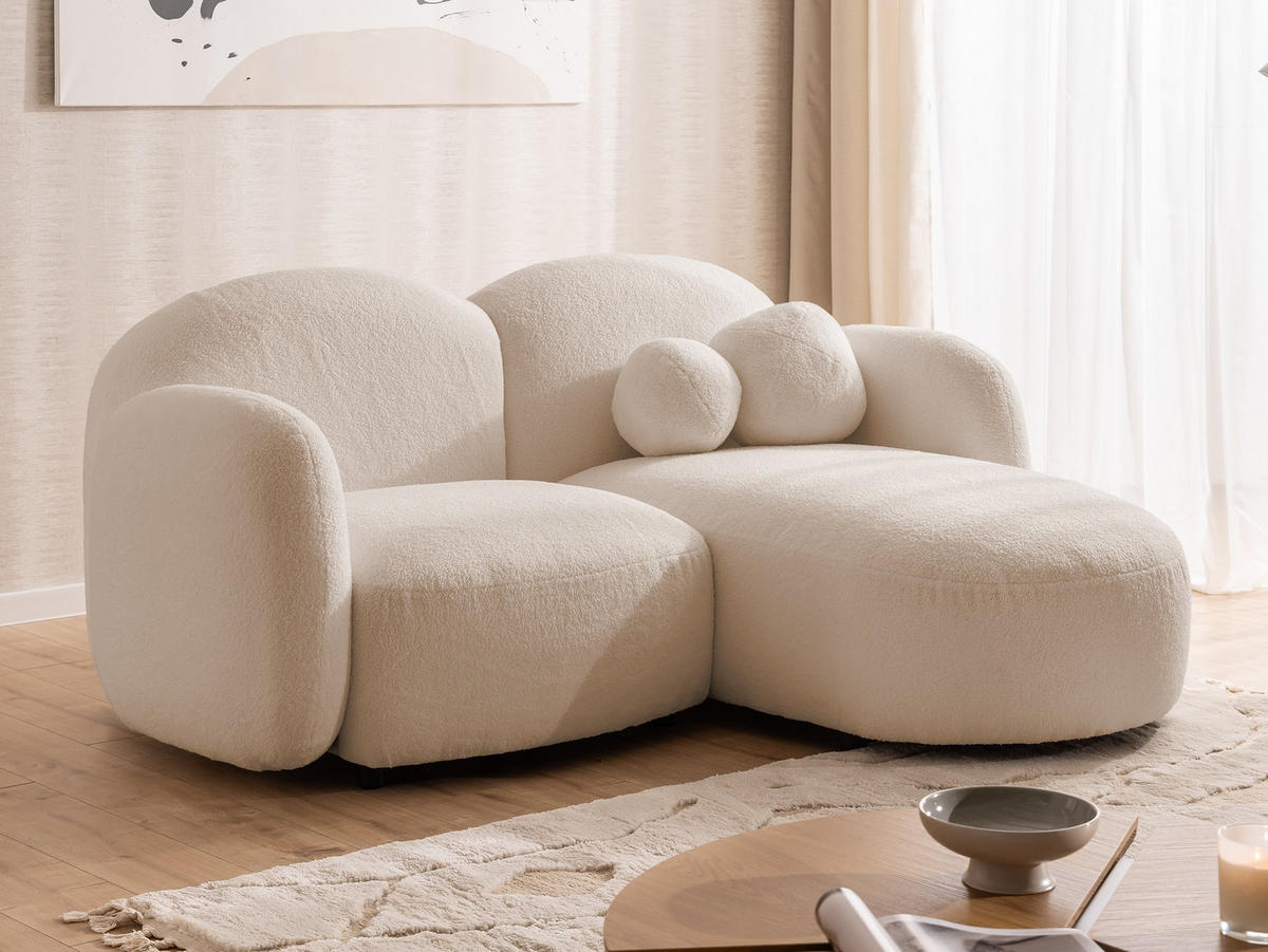 ECKSOFA Nuvola mit abgerundetem Design Hellbeige Bouclé-Stoff - Ottomane Rechts - Beige/Schwarz, Holz/Kunststoff (190/146cm) - S-Style Möbel