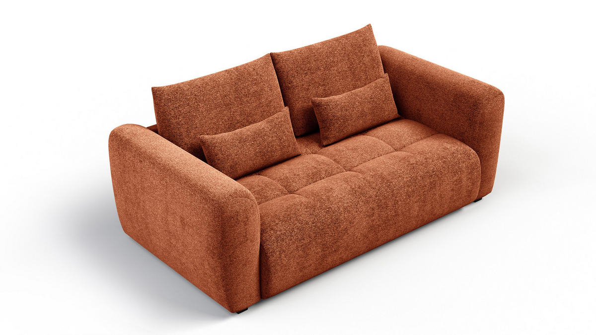 SOFA SORENO 3-Sitzer, orange - Schwarz/Orange, Holz/Textil (214/94/114cm) - Courtois Laville