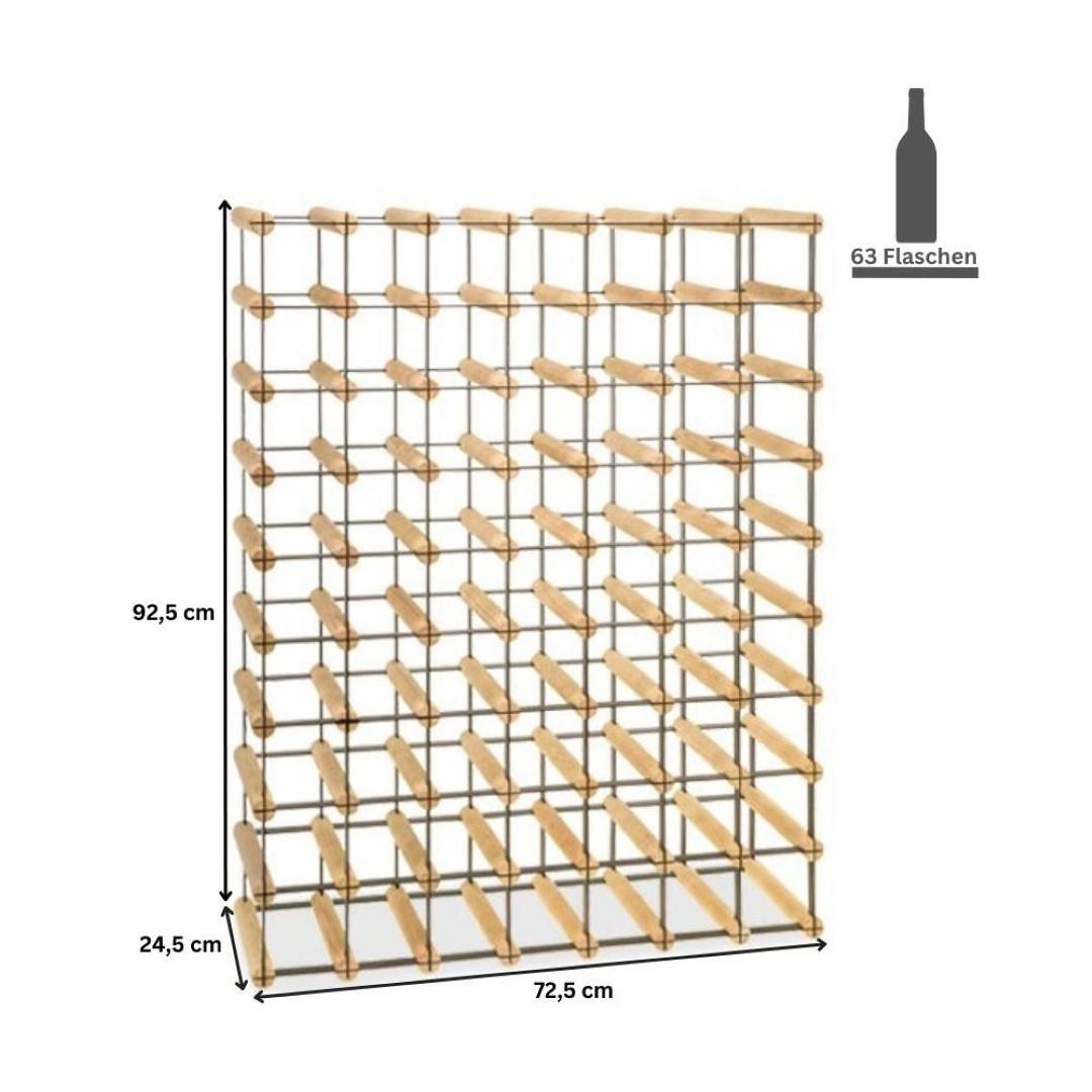 WEINREGAL Vinotega Mod Metal 92,5x72,5x24,5 cm 7x9 Flaschen Massives Kiefernholz Braun Geölt - Braun, Holz (72.5/92.5/24.5cm) - PROREGAL