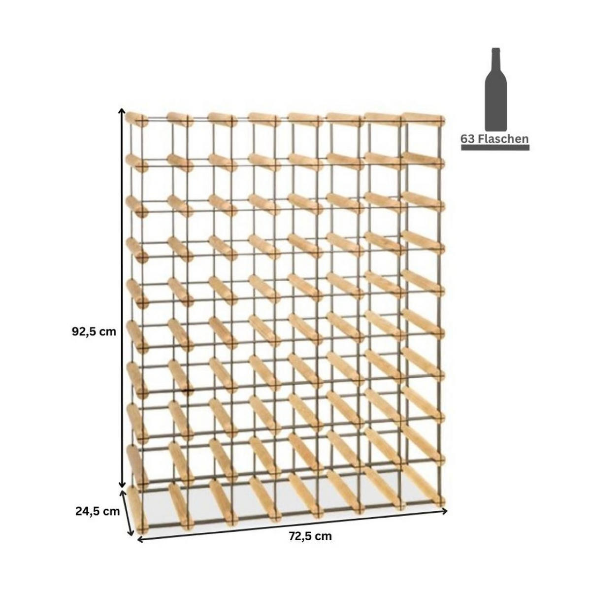 WEINREGAL Vinotega Mod Metal 92,5x72,5x24,5 cm 7x9 Flaschen Massives Kiefernholz Braun Geölt - Braun, Holz (72.5/92.5/24.5cm) - PROREGAL