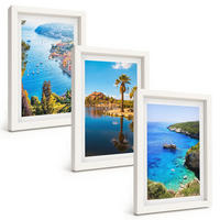 BILDER SET 3er Set - 20x30 cm Weißer Rahmen - Palmen am Meer, blaues Wasser - Weiß, Kunststoff (20/30cm) - TULUP