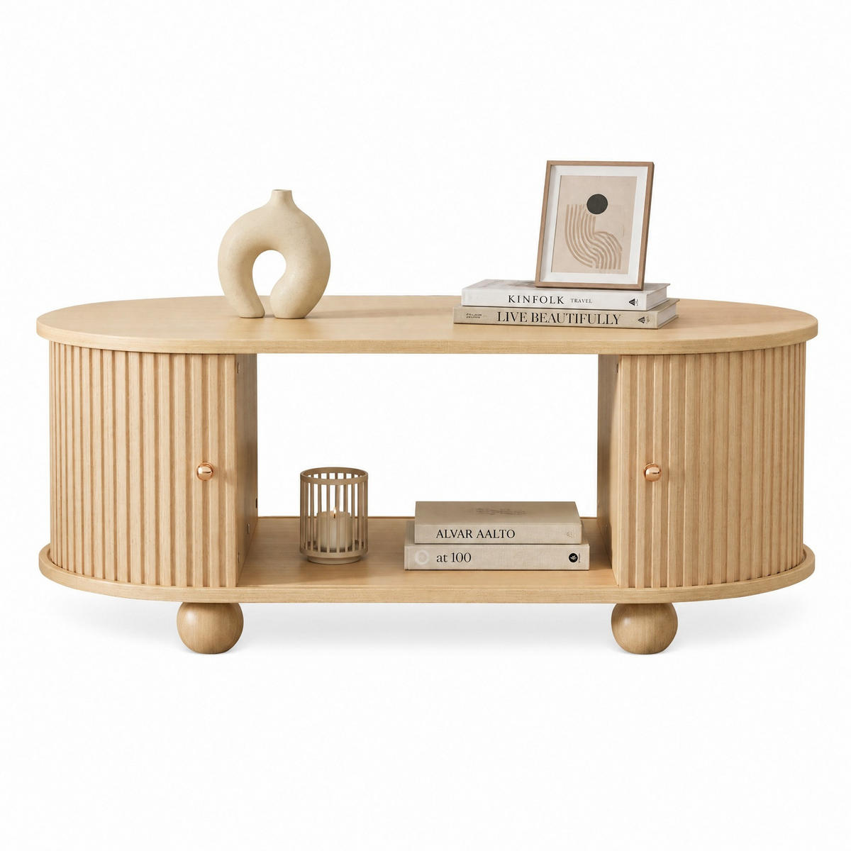 COUCHTISCH 100/50/40 cm, Holzfarbe, mit Stauraum und Schiebetüren - Naturfarben, Holz/Holzwerkstoff (50/100/40cm) - CHICFURN