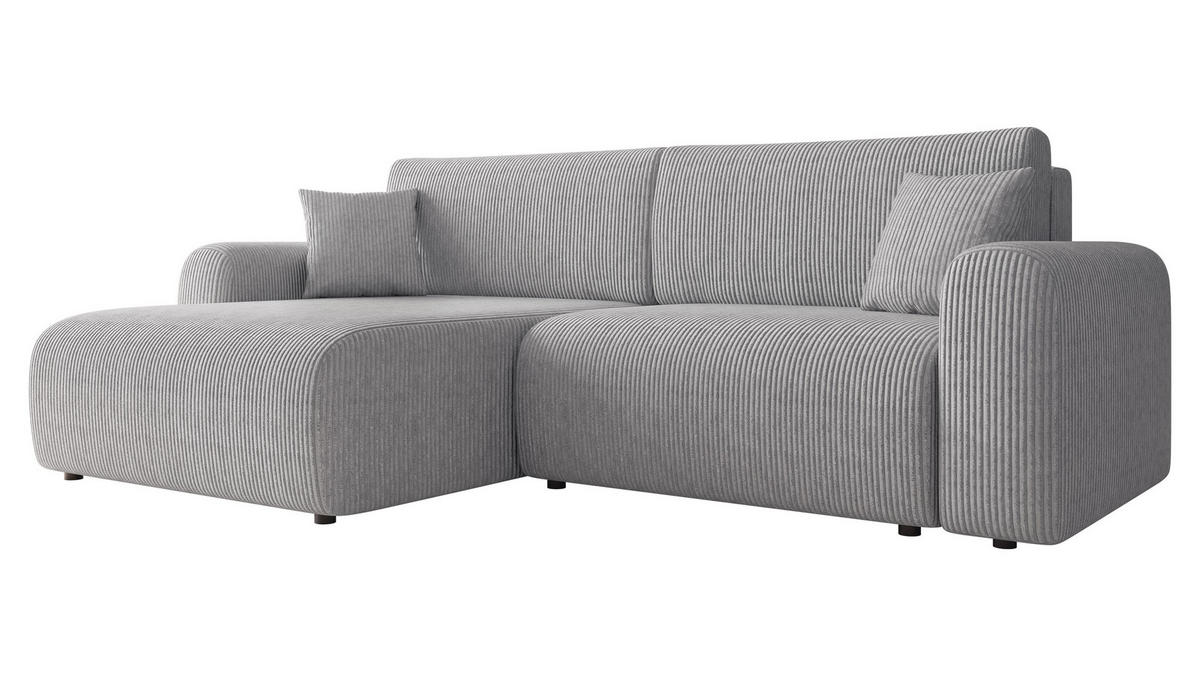 ECKSOFA Floryn L Cord - Hellgrau/Schwarz, Holz/Kunststoff (245/145cm) - MIRJAN24