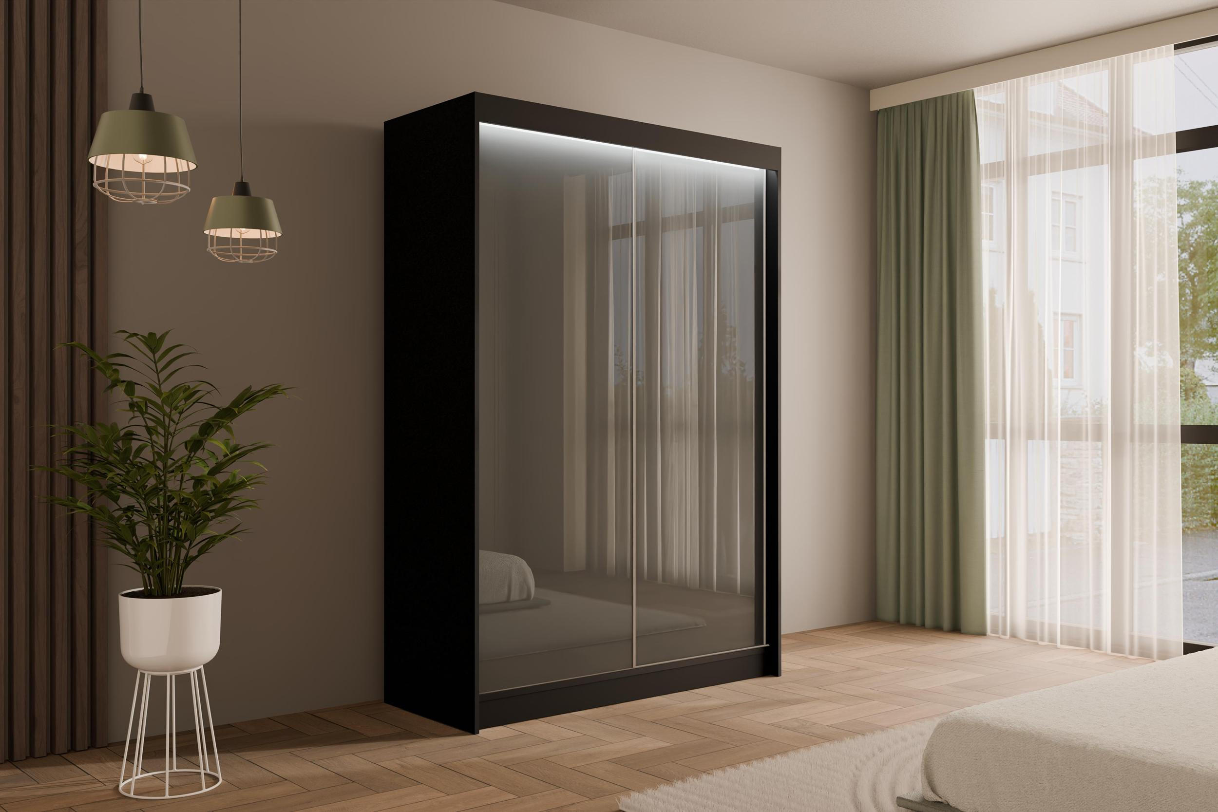KLEIDERSCHRANK PEKA mit LED - 120 cm - Schwarz|Grau - Schwarz/Grau, Holzwerkstoff (120/215/61cm) - ALTDECOR