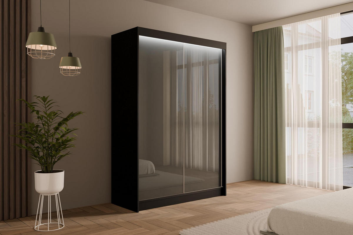 KLEIDERSCHRANK PEKA mit LED - 120 cm - Schwarz|Grau - Schwarz/Grau, Holzwerkstoff (120/215/61cm) - ALTDECOR