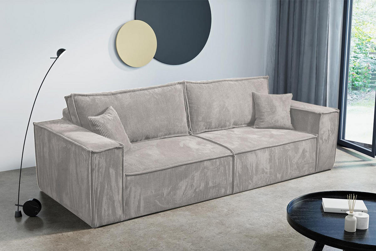 SCHLAFSOFA mit Bettkasten und Cordstoff MONA Beige - Beige, Holzwerkstoff (255/85/105cm) - Compleo24