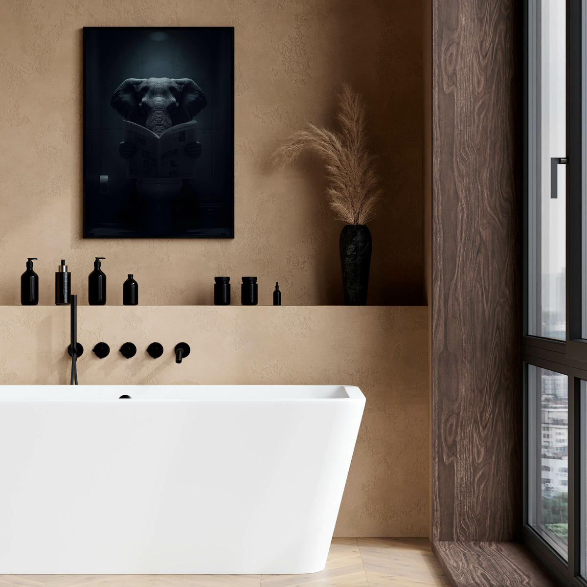 POSTER für WC Badezimmer ELEFANT mit Zeitung Abstraktion 30x40cm - Schwarz/Grau, Papier (30/40/40cm) - Muralo