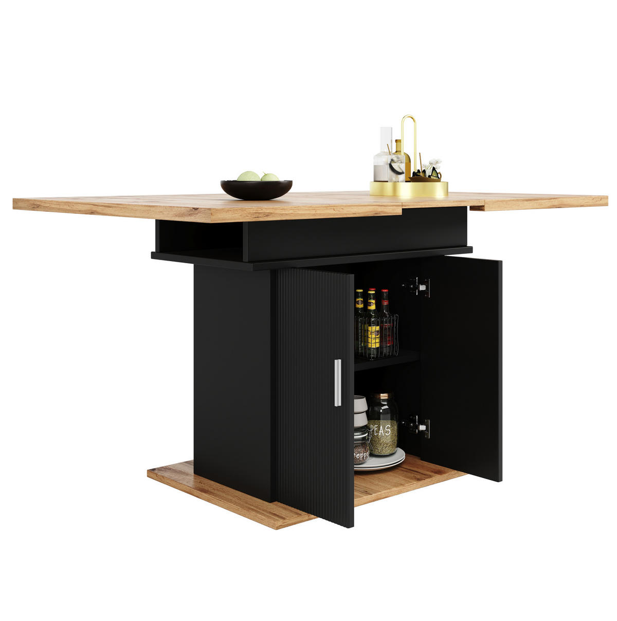 AUSZIEHBARER Esstisch aus MDF mit Stauraum, 110–140/70/76 cm, Schwarz - Schwarz, Holzwerkstoff (140/70/76cm) - Redom