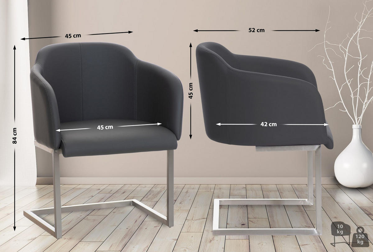 SCHWINGSTUHL Lederlook Grau - Edelstahlfarben/Grau, Textil/Metall (45/84/52cm) - CLP