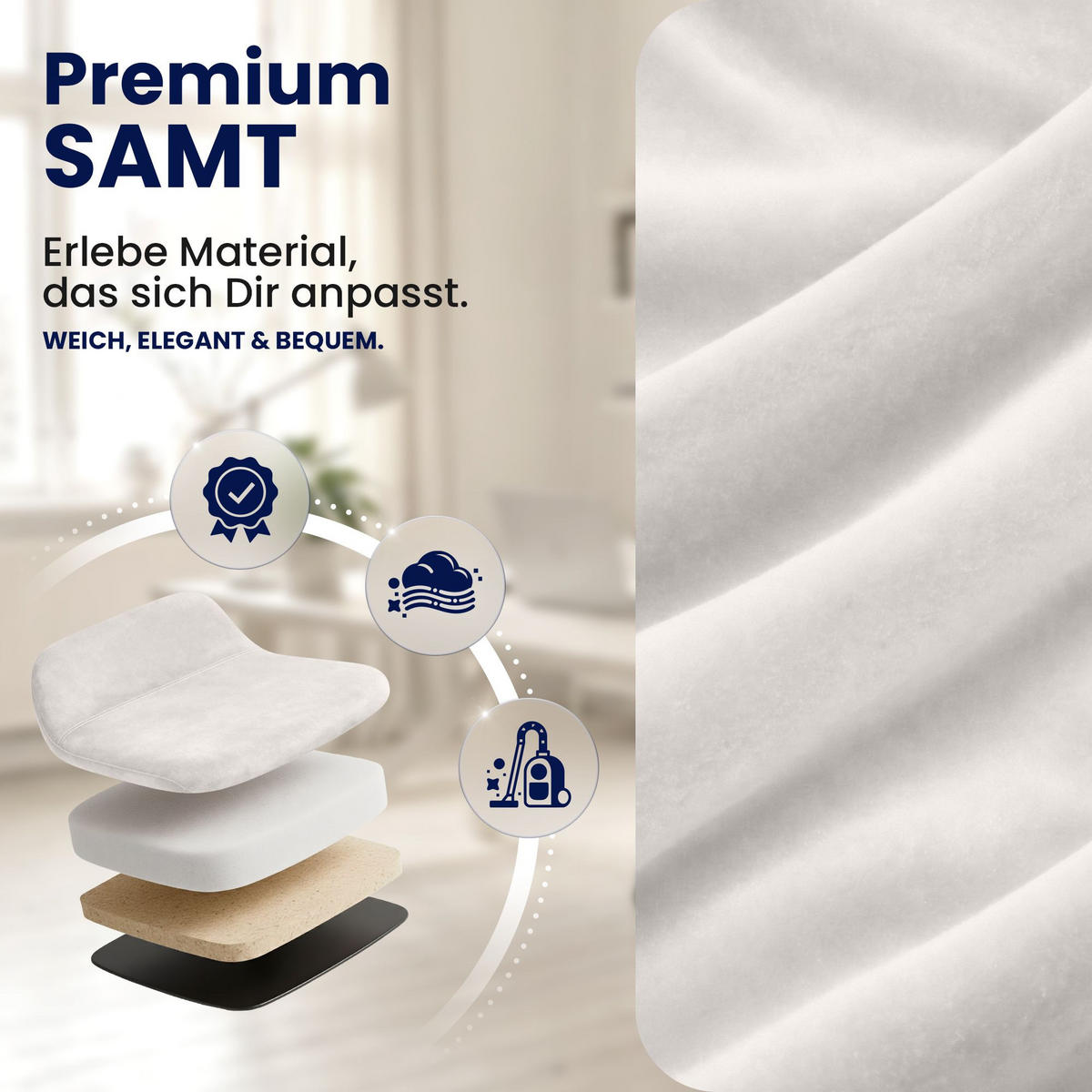 DREHSTUHL Samt Creme - Creme/Schwarz, Textil (62/86/68cm) - CLP