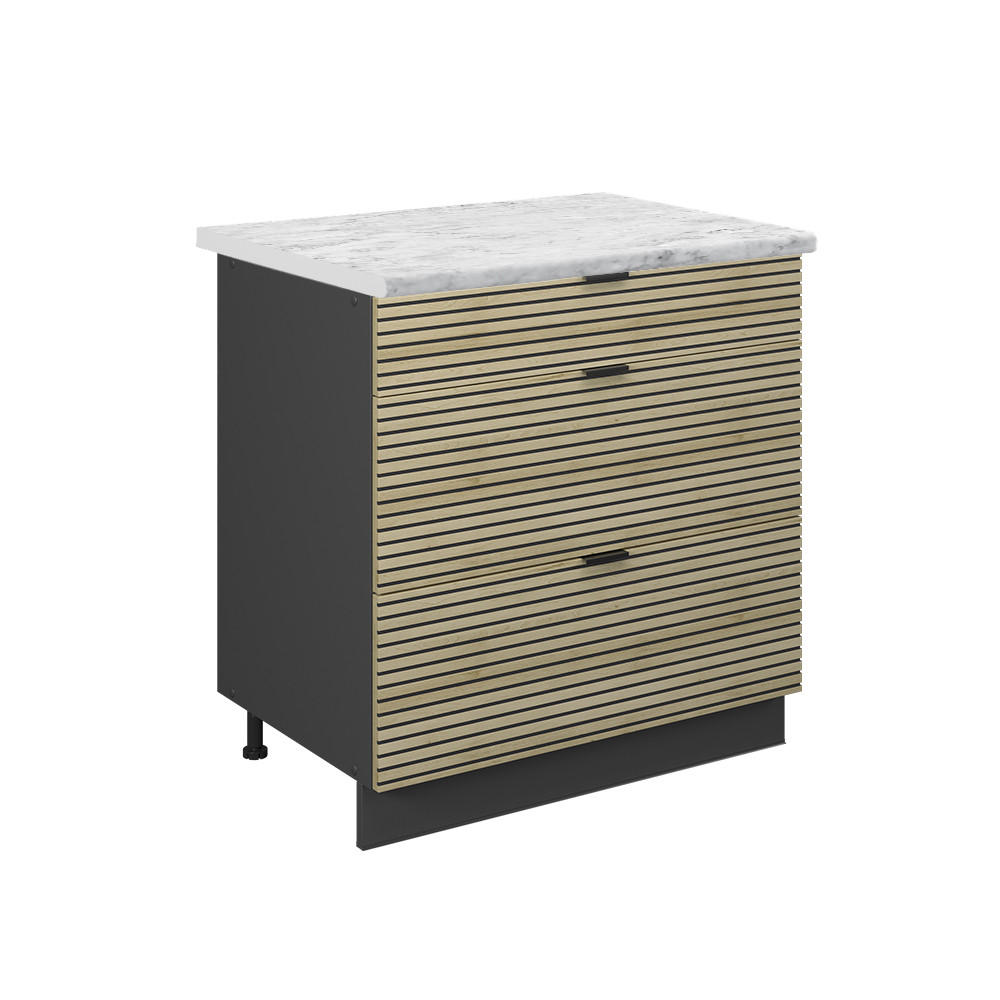 KÜCHENUNTERSCHRANK Fame-Line Eiche Paneel 80 cm mit 3 Schubladen, AP Marmor - Hellbraun/Anthrazit, Holzwerkstoff (80/82/60cm) - Vicco