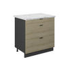 KÜCHENUNTERSCHRANK Fame-Line Eiche Paneel 80 cm mit 3 Schubladen, AP Marmor - Hellbraun/Anthrazit, Holzwerkstoff (80/82/60cm) - Vicco