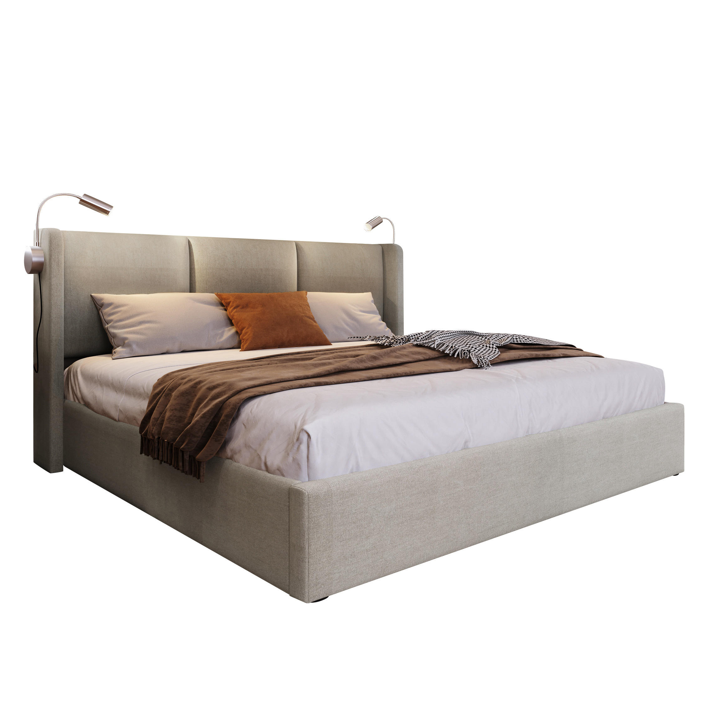 POLSTERBETT 140/200 cm Beige mit Leselampe und USB-Ladefunktion - Beige, Textil (140/200cm) - OKWISH