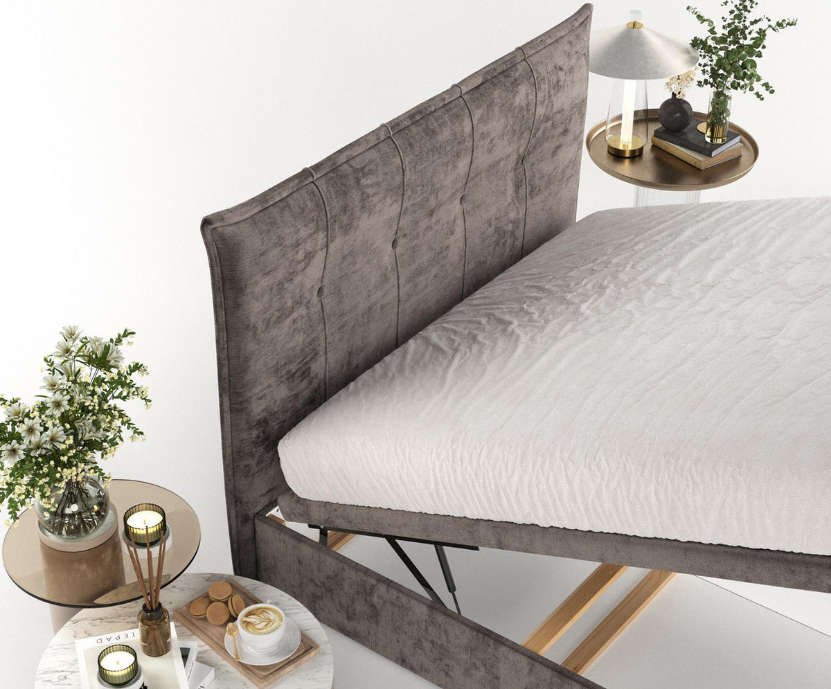 POLSTERBETT Liano mit Stauraum 120/200 cm Braun im Lotta Stoff - Schwarz/Braun, Holz/Holzwerkstoff (120/200cm) - AltaBeds