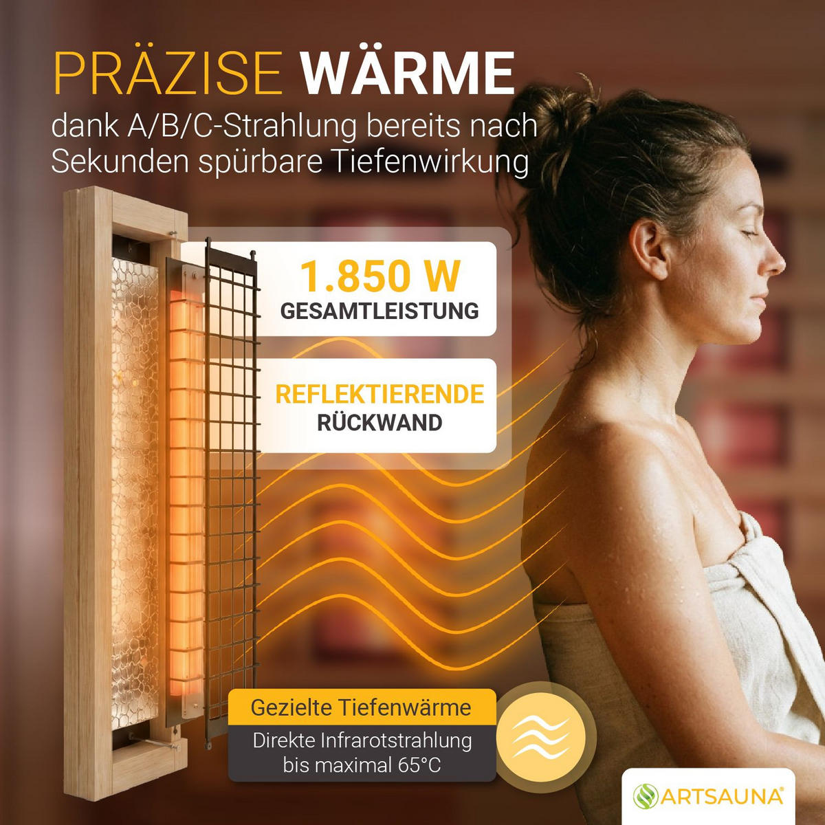 INFRAROTKABINE Göteborg mit Vollspektrumstrahlern - Naturfarben, Holz (120/190/105cm) - Artsauna
