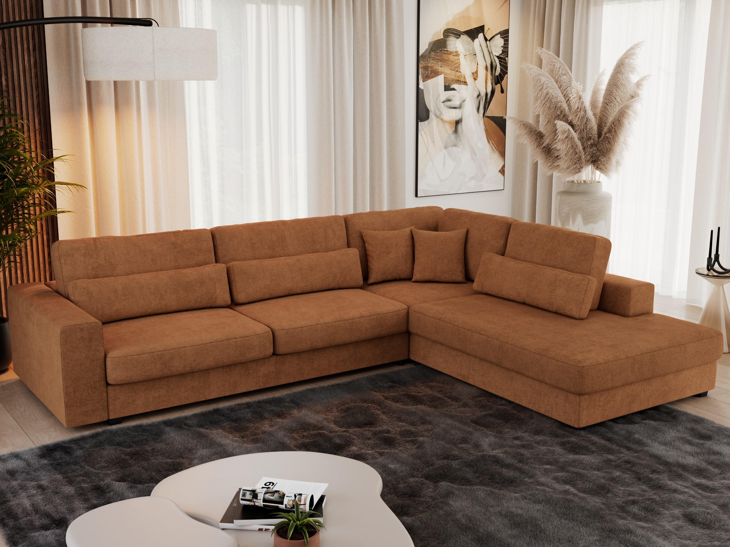 ECKSOFA Savona Orange Strukture - rechts - Schwarz/Orange, Kunststoff/Textil (249/316cm) - MKS