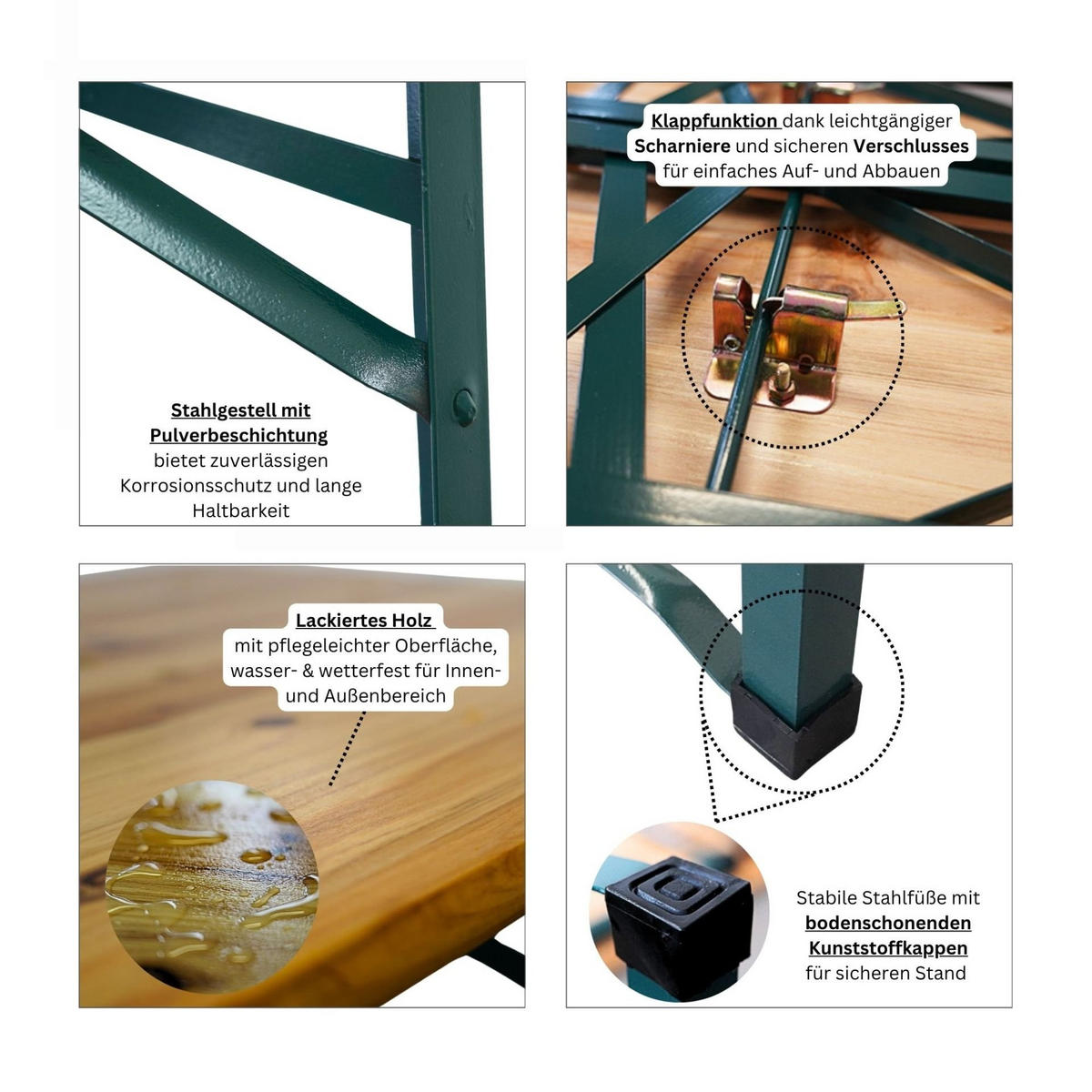 BIERZELTGARNITUR 3-teilig klappbar 1x Tisch 2x Bierbank 76x170x46 cm Holz - Hellbraun, Holz - CHEFGASTRO