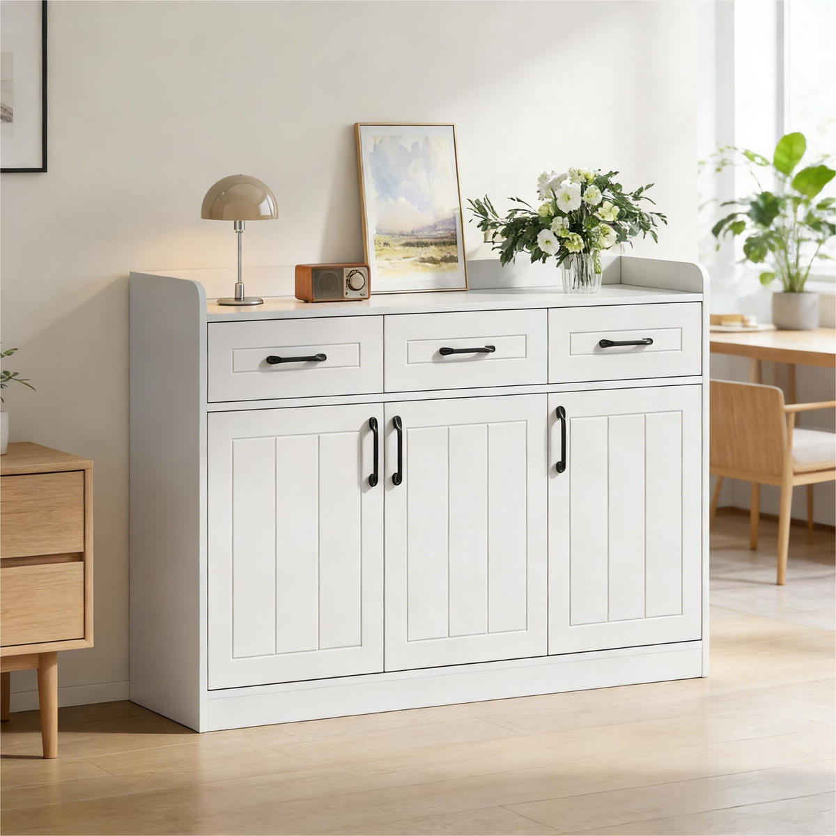 SIDEBOARD 120/35/80 cm in Weiß mit 3 Schubladen und 3 Türen - Weiß, Holzwerkstoff (120/80/35cm) - CHICFURN