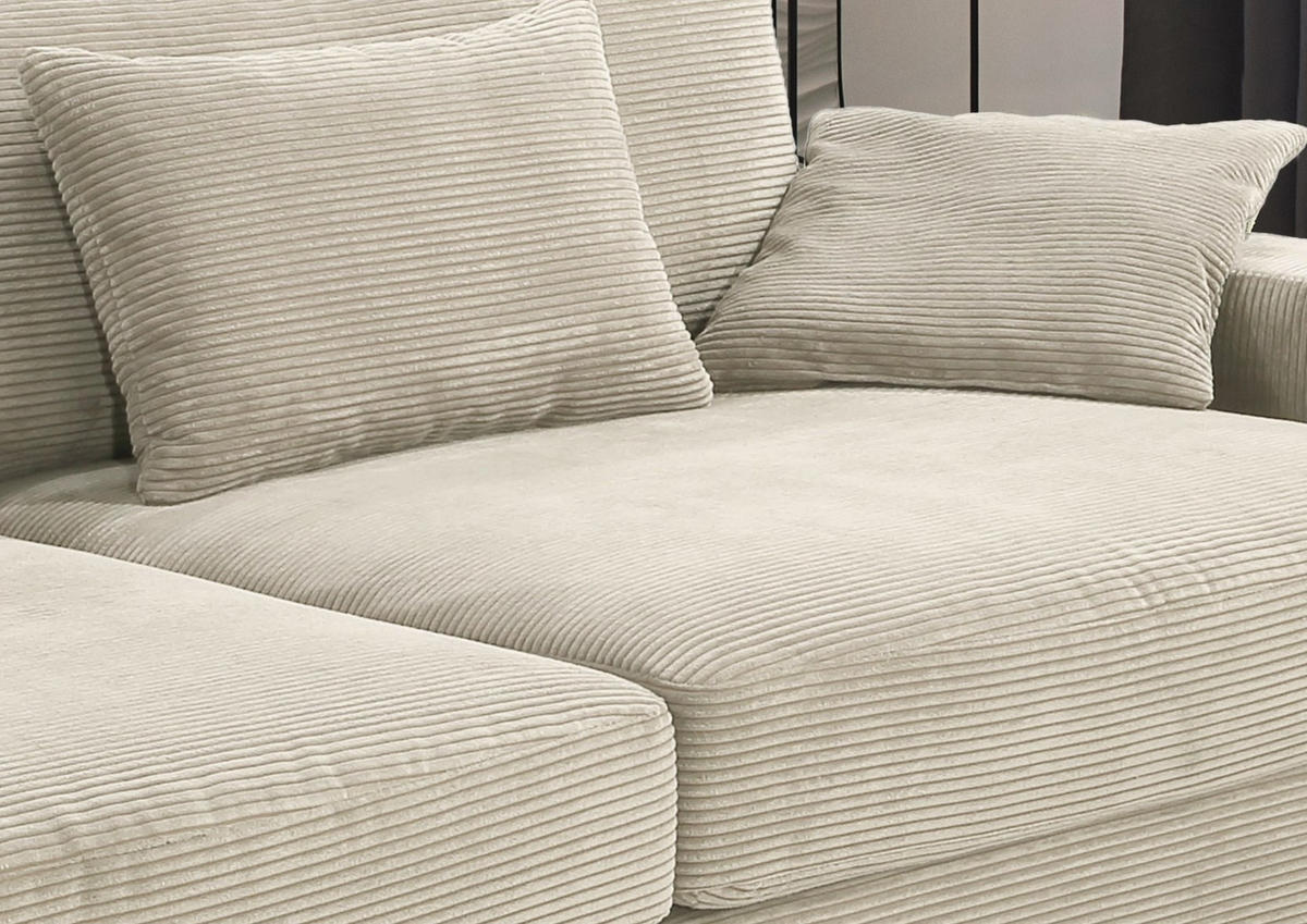 BIG-SOFA mit Federkern B290/T135/H90 cm extratief, Liegefläche 122x240 cm, Cord Beige Grau / 15251 - Greige/Beige, Kunststoff/Textil (290/90/135cm) - luma-home
